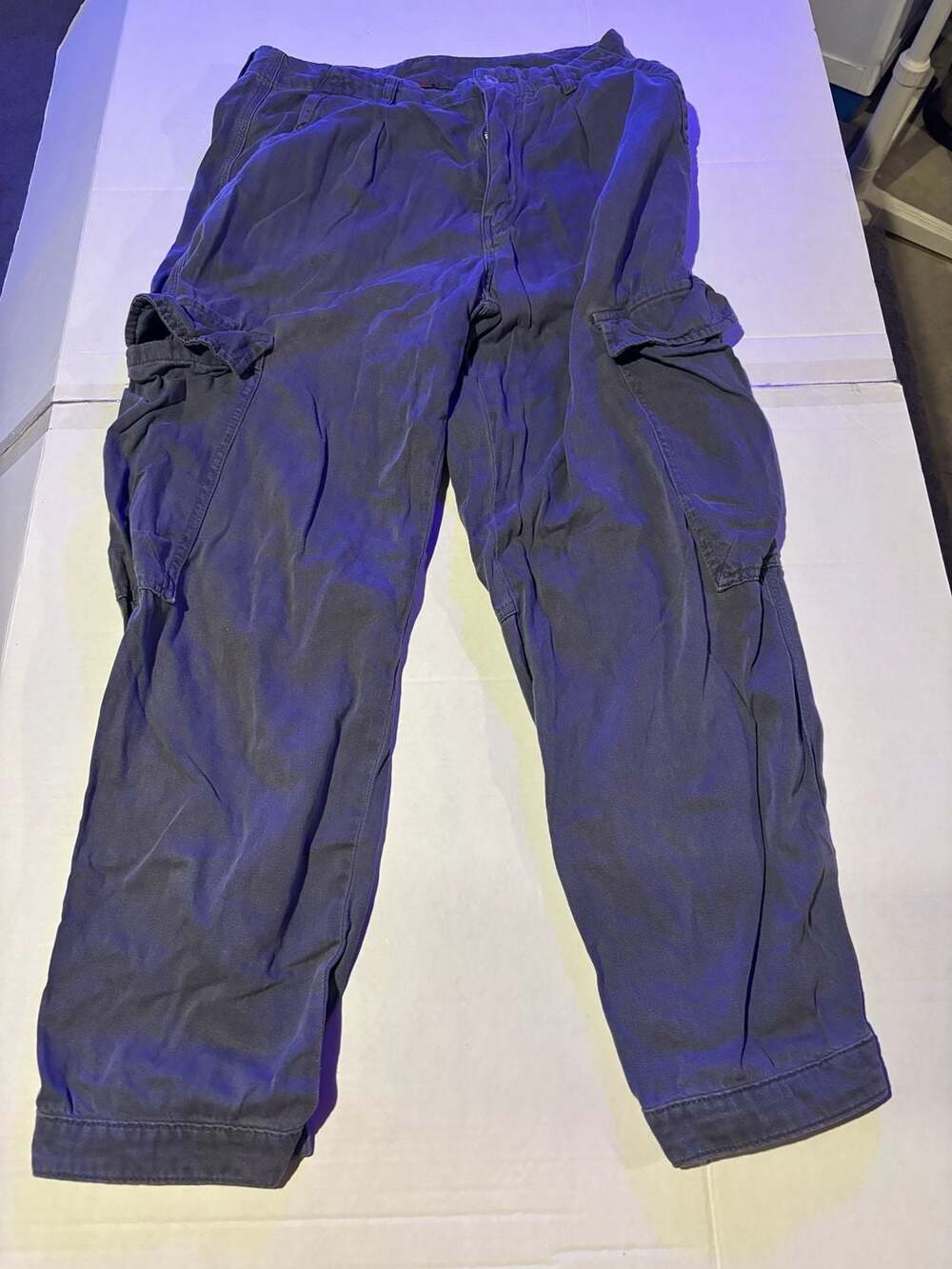 Free People Cargo Pants Size 8 Navy Blue Cotton Linen Blend
